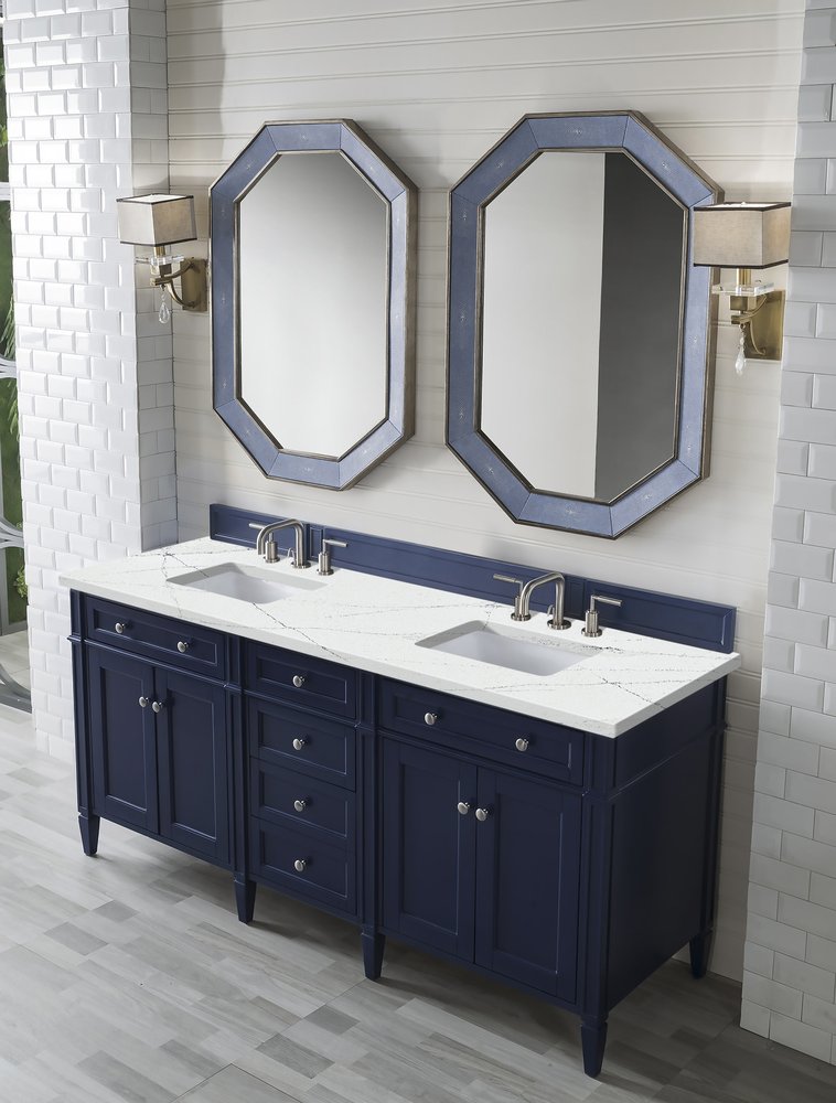 James Martin - Brittany 72" Double Vanity, Victory Blue w/ 3 CM Ethereal Noctis Silestone Top w/FreePower Wireless Charger - 650-V72-VBL-FENC view 5