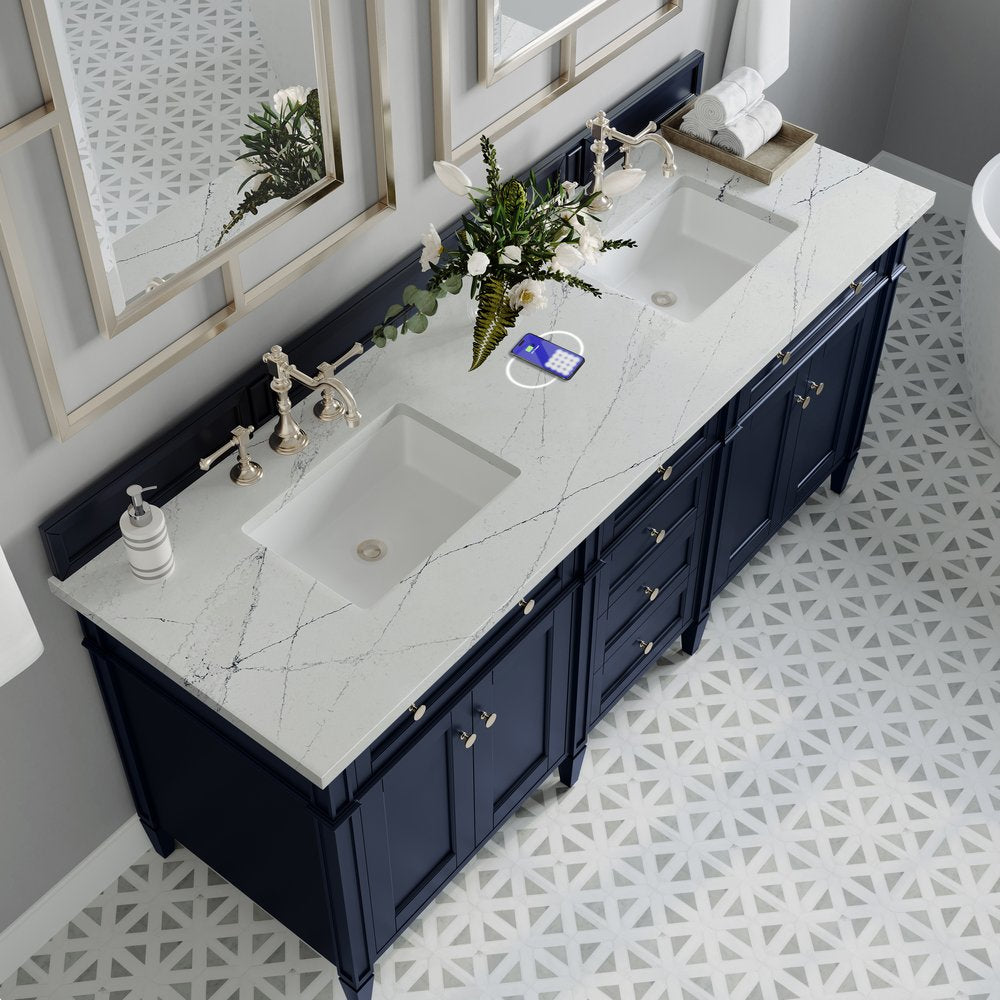 James Martin - Brittany 72" Double Vanity, Victory Blue w/ 3 CM Ethereal Noctis Silestone Top w/FreePower Wireless Charger - 650-V72-VBL-FENC view 8