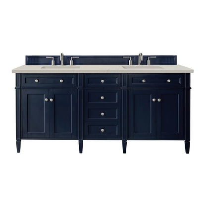 James Martin - Brittany 72" Double Vanity, Victory Blue, w/ 3 CM Siberian Silestone Top w/FreePower Wireless Charger - 650-V72-VBL-FSFR view 1