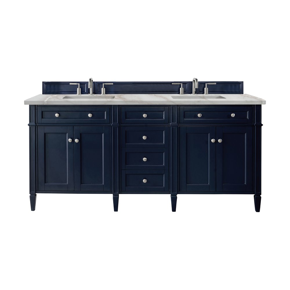 James Martin - Brittany 72" Double Vanity, Victory Blue w/ 3 CM Victorian Silver Silestone Top w/FreePower Wireless Charger - 650-V72-VBL-FVSL view 1