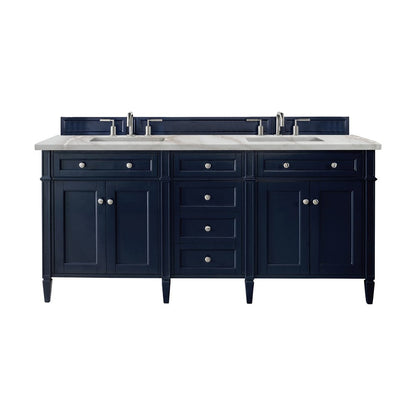 James Martin - Brittany 72" Double Vanity, Victory Blue w/ 3 CM Victorian Silver Silestone Top w/FreePower Wireless Charger - 650-V72-VBL-FVSL view 1