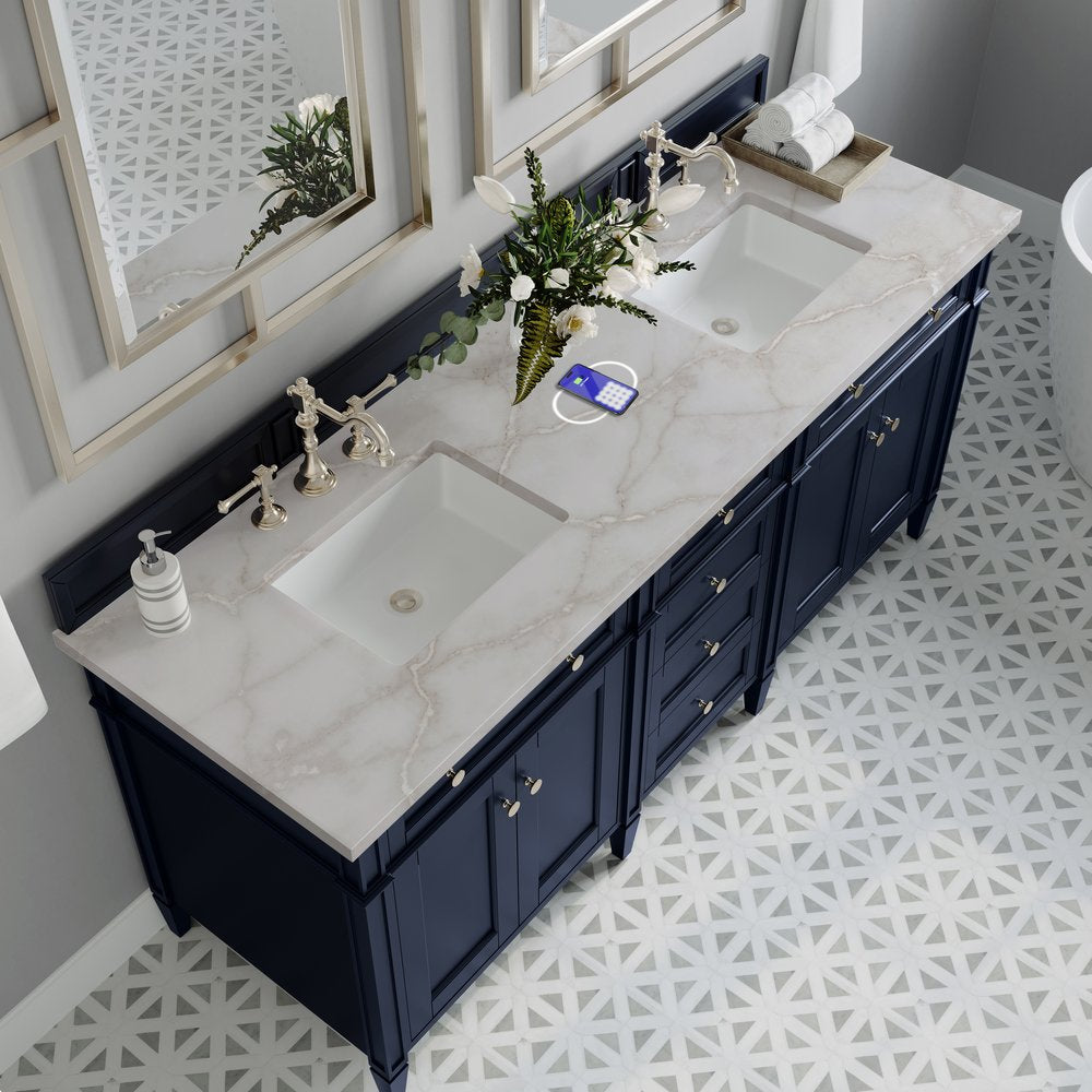 James Martin - Brittany 72" Double Vanity, Victory Blue w/ 3 CM Victorian Silver Silestone Top w/FreePower Wireless Charger - 650-V72-VBL-FVSL view 8