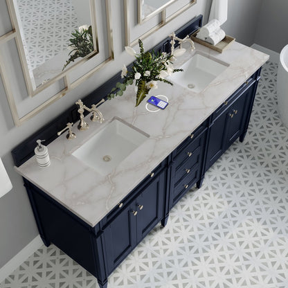 James Martin - Brittany 72" Double Vanity, Victory Blue w/ 3 CM Victorian Silver Silestone Top w/FreePower Wireless Charger - 650-V72-VBL-FVSL view 8