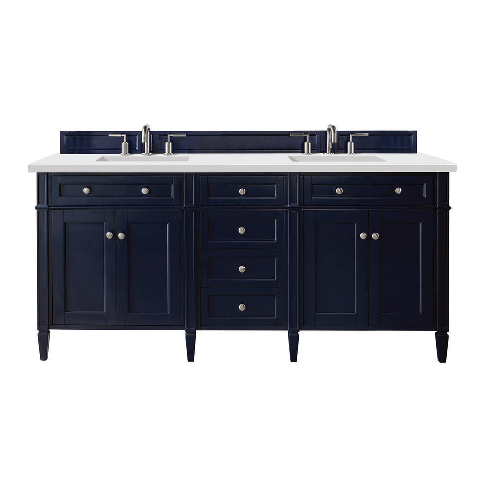 James Martin - Brittany 72" Double Vanity, Victory Blue w/ 3 CM White Zeus Silestone Top - 650-V72-VBL-3WZ view 1