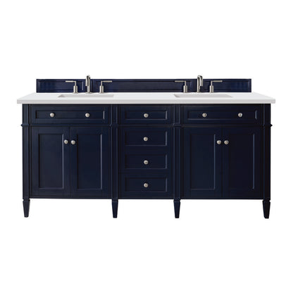James Martin - Brittany 72" Double Vanity, Victory Blue w/ 3 CM White Zeus Silestone Top - 650-V72-VBL-3WZ view 1