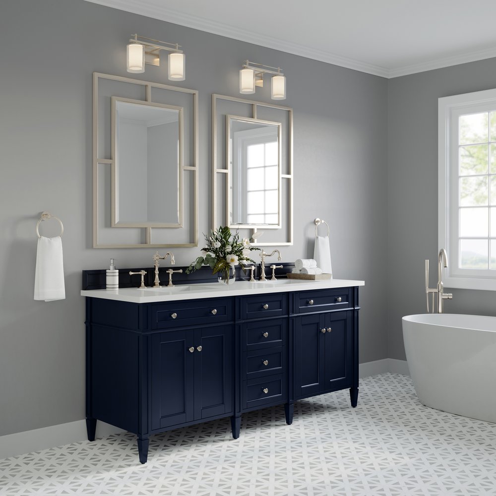 James Martin - Brittany 72" Double Vanity, Victory Blue w/ 3 CM White Zeus Silestone Top - 650-V72-VBL-3WZ view 4