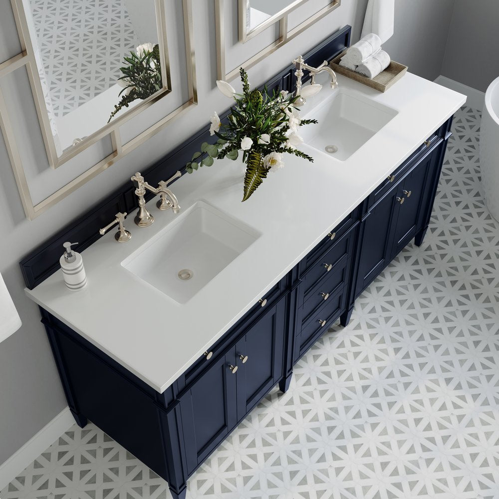 James Martin - Brittany 72" Double Vanity, Victory Blue w/ 3 CM White Zeus Silestone Top - 650-V72-VBL-3WZ view 6