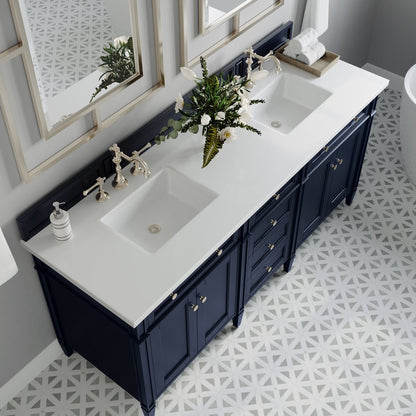 James Martin - Brittany 72" Double Vanity, Victory Blue w/ 3 CM White Zeus Silestone Top - 650-V72-VBL-3WZ view 6