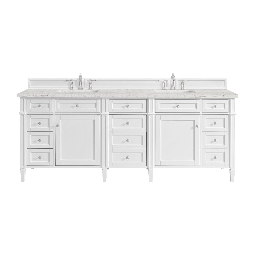 James Martin - Brittany 84" Double Vanity, Bright White w/ 3 CM Eternal Jasmine Pearl Top - 655-V84-BW-3EJP view 1