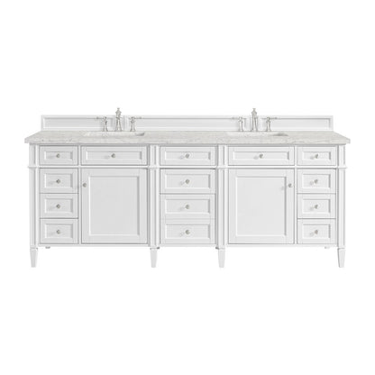 James Martin - Brittany 84" Double Vanity, Bright White w/ 3 CM Eternal Jasmine Pearl Top - 655-V84-BW-3EJP view 1