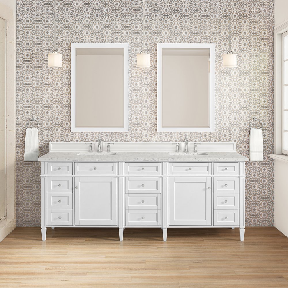 James Martin - Brittany 84" Double Vanity, Bright White w/ 3 CM Eternal Jasmine Pearl Top - 655-V84-BW-3EJP view 3