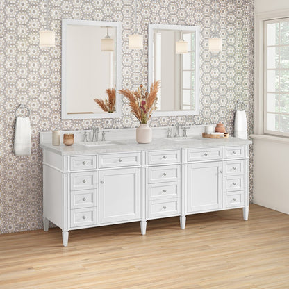 James Martin - Brittany 84" Double Vanity, Bright White w/ 3 CM Eternal Jasmine Pearl Top - 655-V84-BW-3EJP view 4