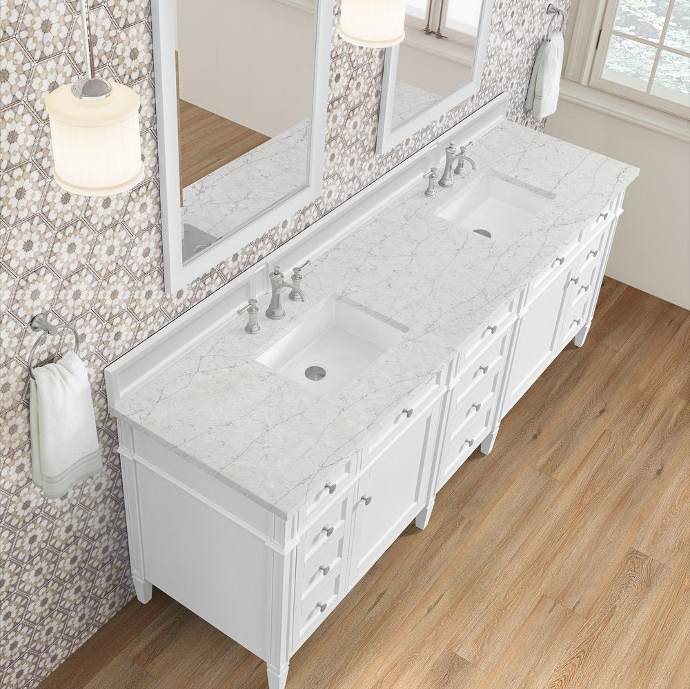 James Martin - Brittany 84" Double Vanity, Bright White w/ 3 CM Eternal Jasmine Pearl Top - 655-V84-BW-3EJP view 6