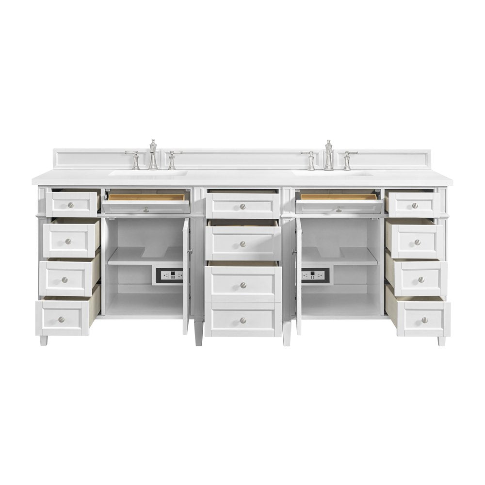 James Martin - Brittany 84" Double Vanity, Bright White w/ 3 CM Eternal Jasmine Pearl Top - 655-V84-BW-3EJP view 8