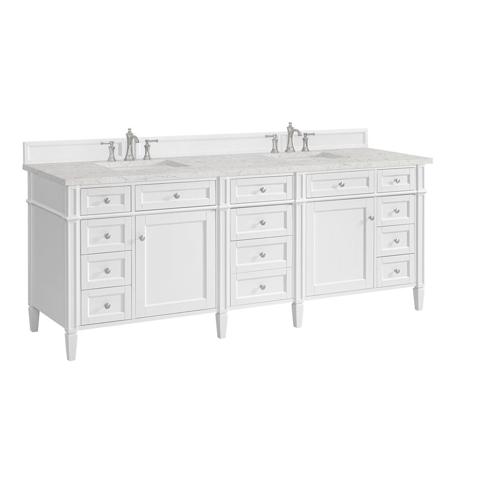 James Martin - Brittany 84" Double Vanity, Bright White w/ 3 CM Eternal Jasmine Pearl Top - 655-V84-BW-3EJP view 10