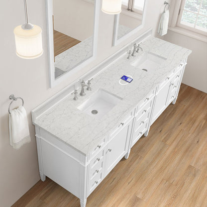 James Martin - Brittany 84" Double Vanity, Bright White w/ 3 CM Eternal Jasmine Pearl Top w/FreePower Wireless Charger - 655-V84-BW-FEJP view 6