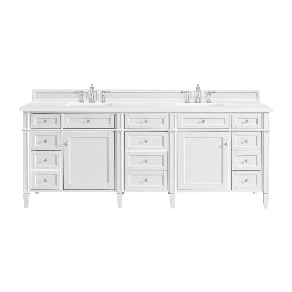 James Martin - Brittany 84" Double Vanity, Bright White w/ 3 CM White Zeus Top - 655-V84-BW-3WZ view 1