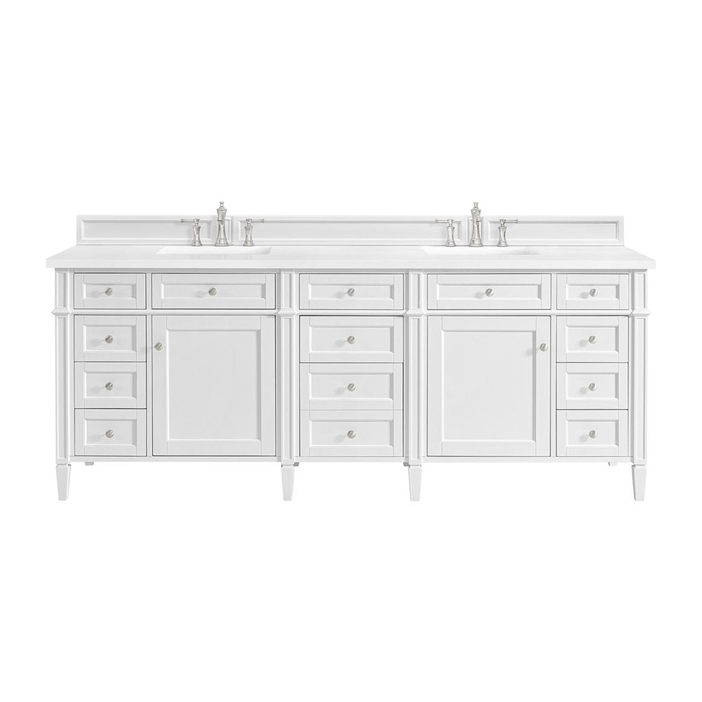James Martin - Brittany 84" Double Vanity, Bright White w/ 3 CM White Zeus Top - 655-V84-BW-3WZ view 2
