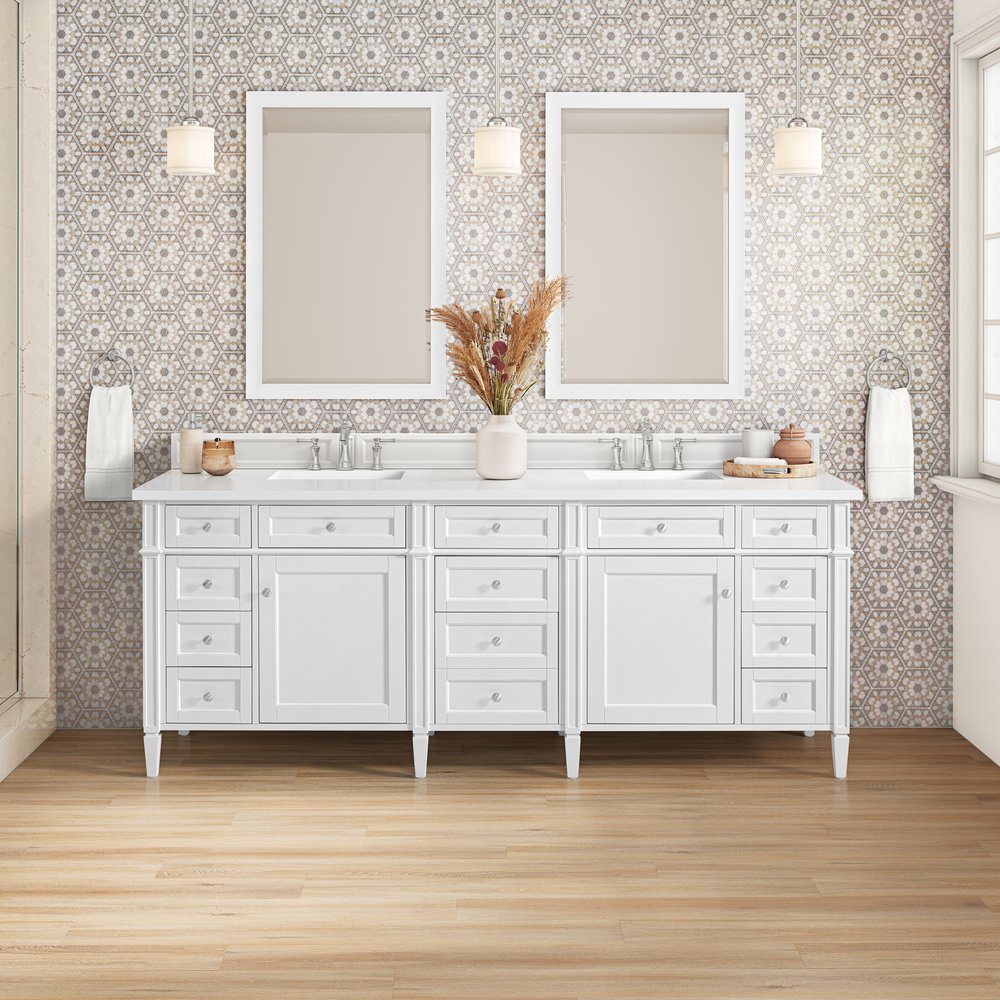 James Martin - Brittany 84" Double Vanity, Bright White w/ 3 CM White Zeus Top - 655-V84-BW-3WZ view 4
