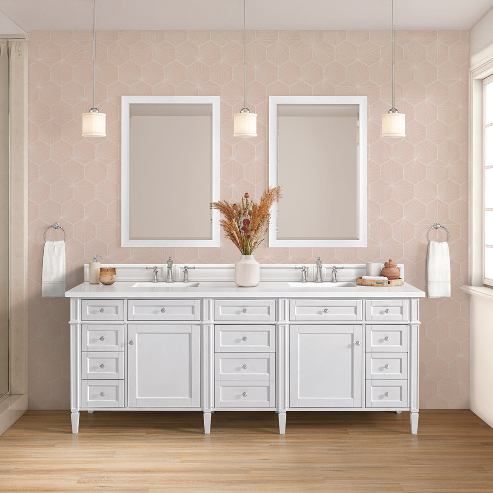 James Martin - Brittany 84" Double Vanity, Bright White w/ 3 CM White Zeus Top - 655-V84-BW-3WZ view 6