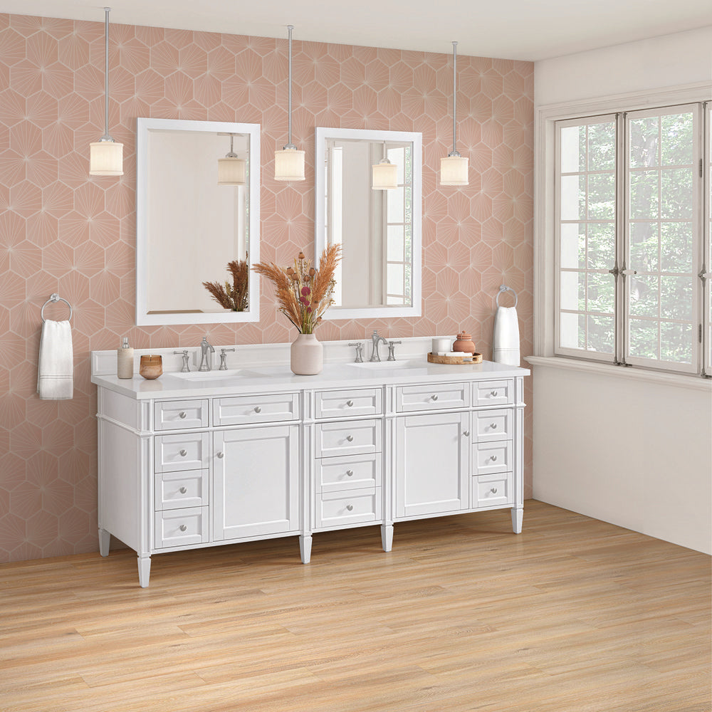 James Martin - Brittany 84" Double Vanity, Bright White w/ 3 CM White Zeus Top - 655-V84-BW-3WZ view 9