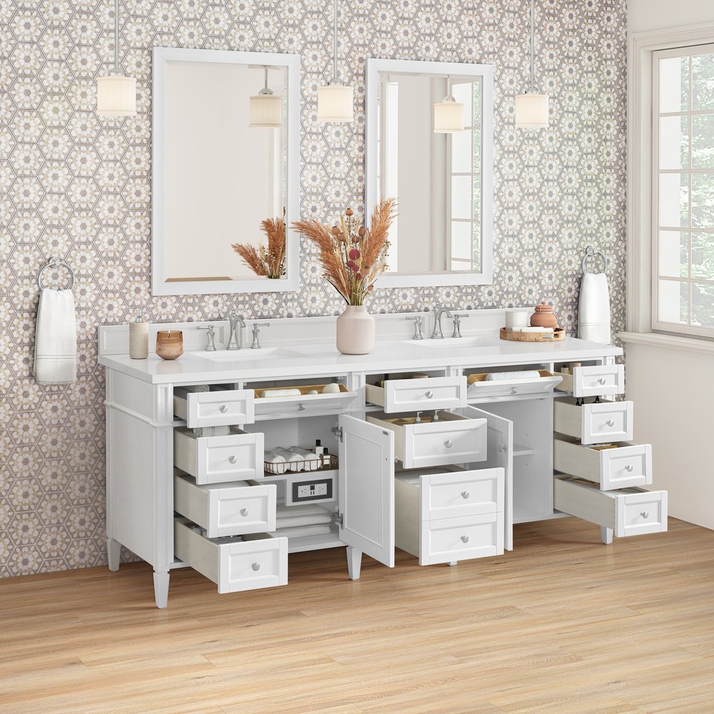 James Martin - Brittany 84" Double Vanity, Bright White w/ 3 CM White Zeus Top - 655-V84-BW-3WZ view 10