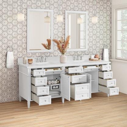 James Martin - Brittany 84" Double Vanity, Bright White w/ 3 CM White Zeus Top - 655-V84-BW-3WZ view 10
