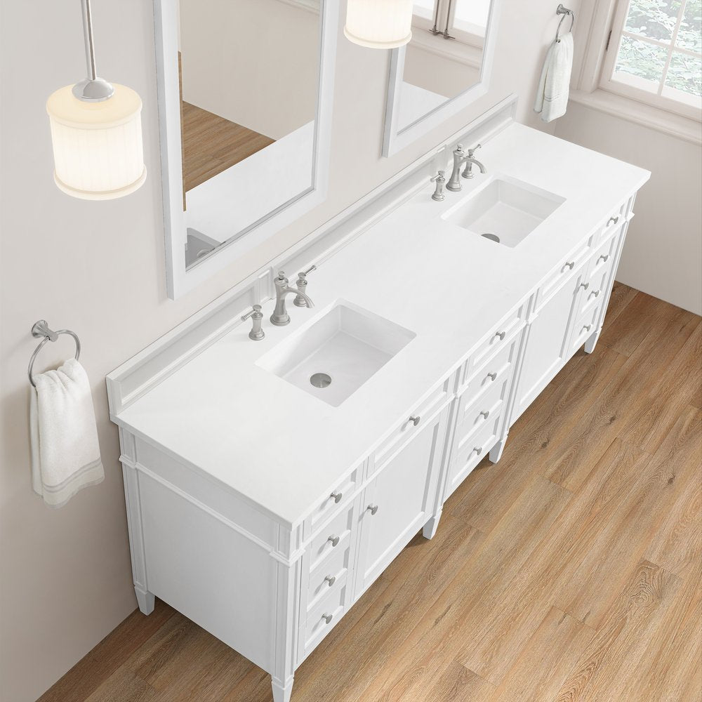 James Martin - Brittany 84" Double Vanity, Bright White w/ 3 CM White Zeus Top - 655-V84-BW-3WZ view 14