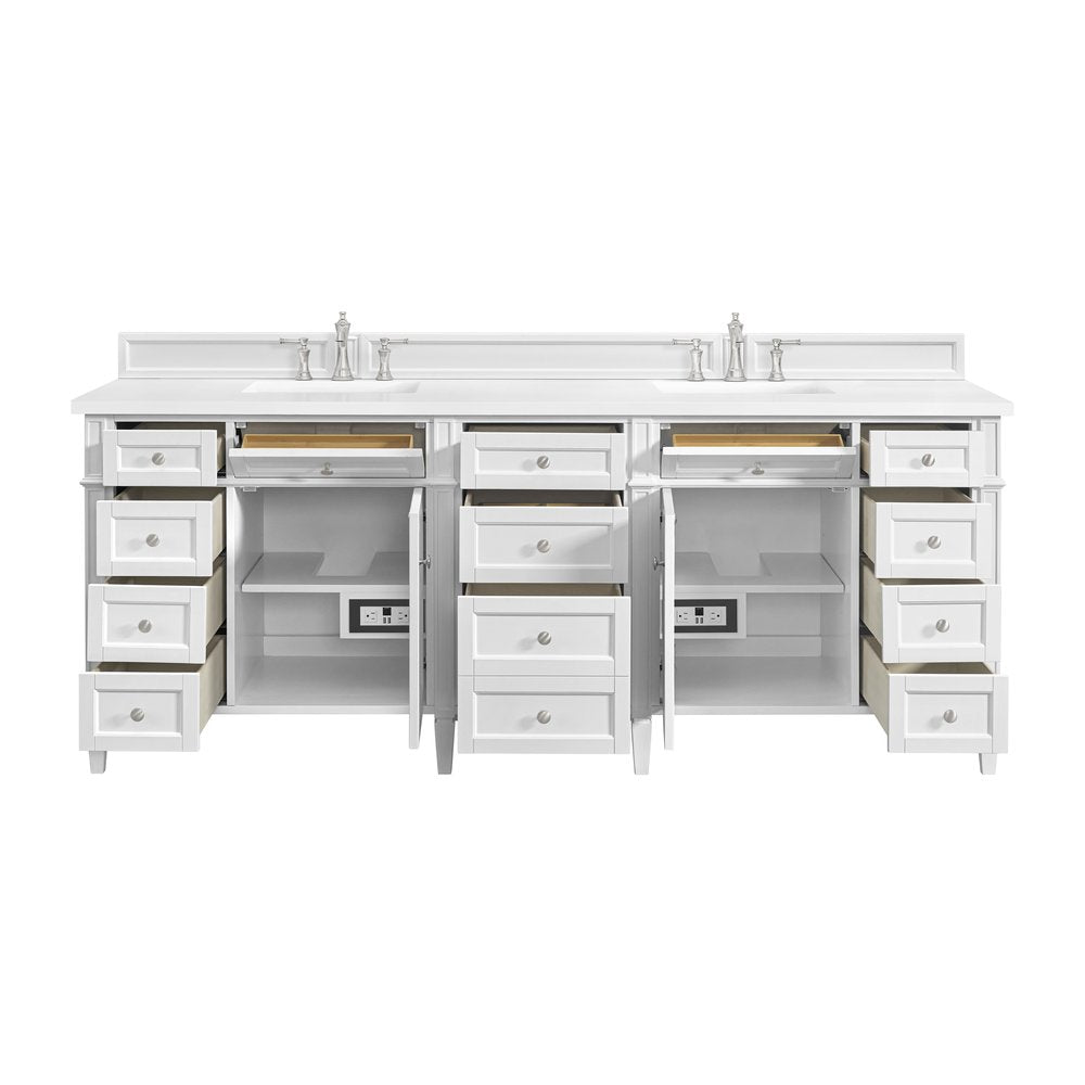 James Martin - Brittany 84" Double Vanity, Bright White w/ 3 CM White Zeus Top - 655-V84-BW-3WZ view 15