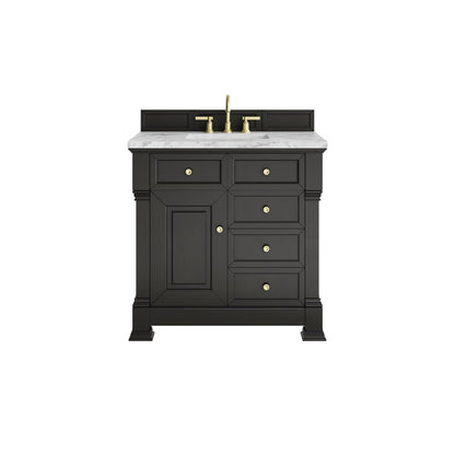 James Martin - Brookfield 36" Single Vanity, Black Onyx w/3 CM Carrara White Marble Top - 547-V36-BKO-3CAR view 1