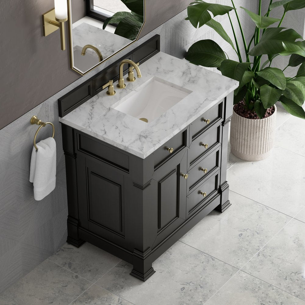 James Martin - Brookfield 36" Single Vanity, Black Onyx w/3 CM Carrara White Marble Top - 547-V36-BKO-3CAR view 7