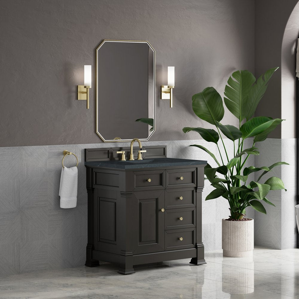 James Martin - Brookfield 36" Single Vanity, Black Onyx w/3 CM Charcoal Soapstone Silestone Top - 547-V36-BKO-3CSP view 4