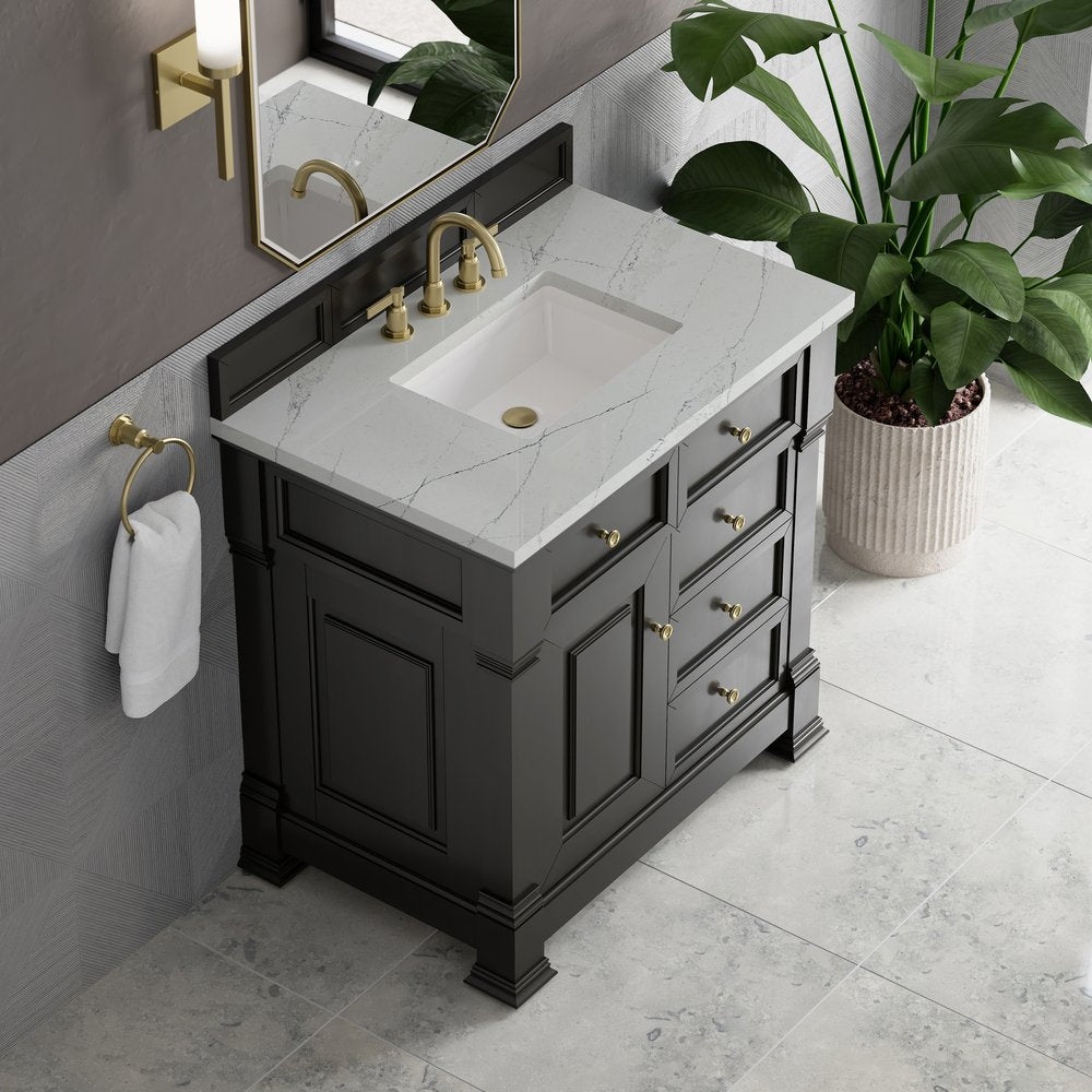 James Martin - Brookfield 36" Single Vanity, Black Onyx w/ 3 CM Ethereal Noctis Silestone Top - 547-V36-BKO-3ENC view 7