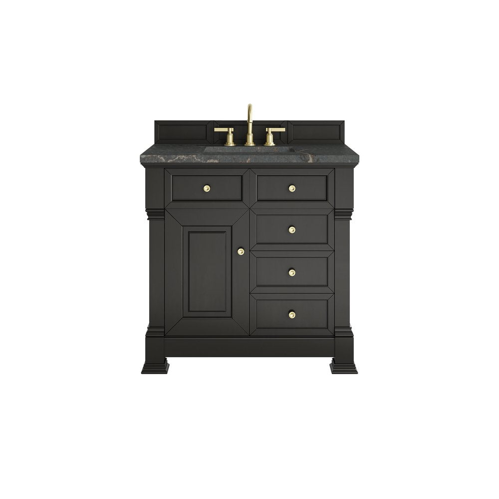 James Martin - Brookfield 36" Single Vanity, Black Onyx w/ 3 CM Parisien Bleu Silestone Top - 547-V36-BKO-3PBL view 1