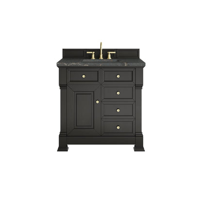 James Martin - Brookfield 36" Single Vanity, Black Onyx w/ 3 CM Parisien Bleu Silestone Top - 547-V36-BKO-3PBL view 1