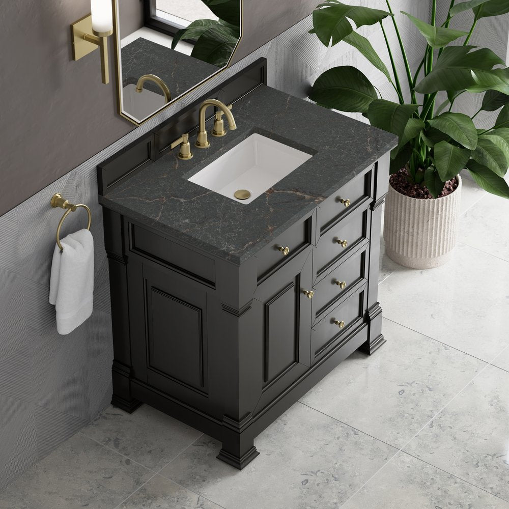 James Martin - Brookfield 36" Single Vanity, Black Onyx w/ 3 CM Parisien Bleu Silestone Top - 547-V36-BKO-3PBL view 7