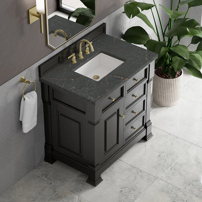 James Martin - Brookfield 36" Single Vanity, Black Onyx w/ 3 CM Parisien Bleu Silestone Top - 547-V36-BKO-3PBL view 7