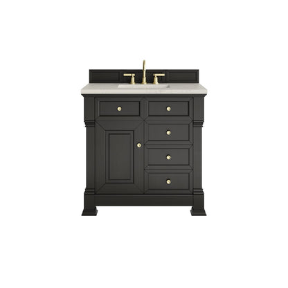 James Martin - Brookfield 36" Single Vanity, Black Onyx, w/ 3 CM Siberian Silestone Top - 547-V36-BKO-3SFR view 1