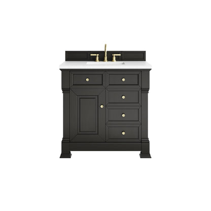 James Martin - Brookfield 36" Single Vanity, Black Onyx,  w/ 3 CM White Zeus Silestone Top - 547-V36-BKO-3WZ view 1