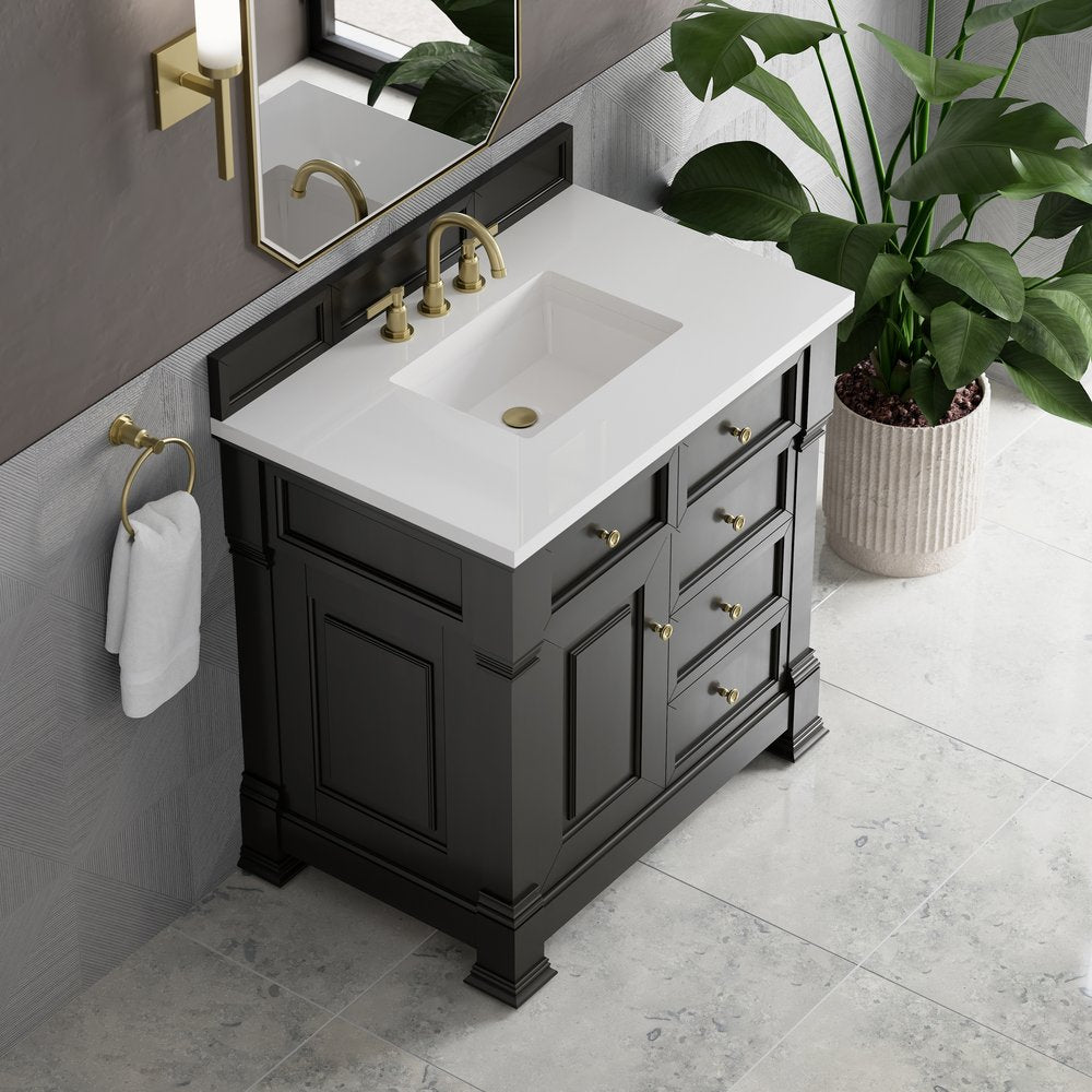 James Martin - Brookfield 36" Single Vanity, Black Onyx,  w/ 3 CM White Zeus Silestone Top - 547-V36-BKO-3WZ view 7