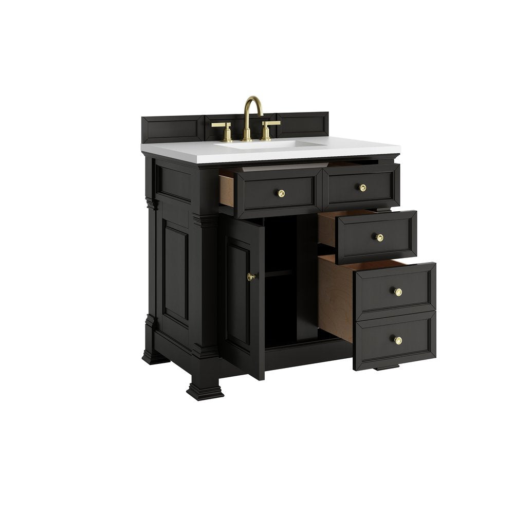 James Martin - Brookfield 36" Single Vanity, Black Onyx,  w/ 3 CM White Zeus Silestone Top - 547-V36-BKO-3WZ view 8