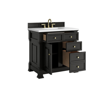 James Martin - Brookfield 36" Single Vanity, Black Onyx,  w/ 3 CM White Zeus Silestone Top - 547-V36-BKO-3WZ view 8