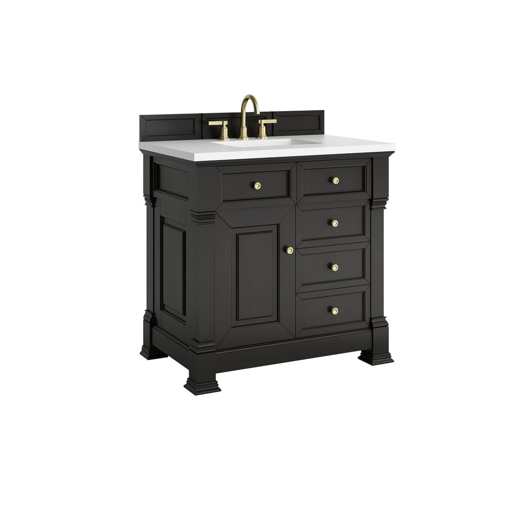 James Martin - Brookfield 36" Single Vanity, Black Onyx,  w/ 3 CM White Zeus Silestone Top - 547-V36-BKO-3WZ view 10