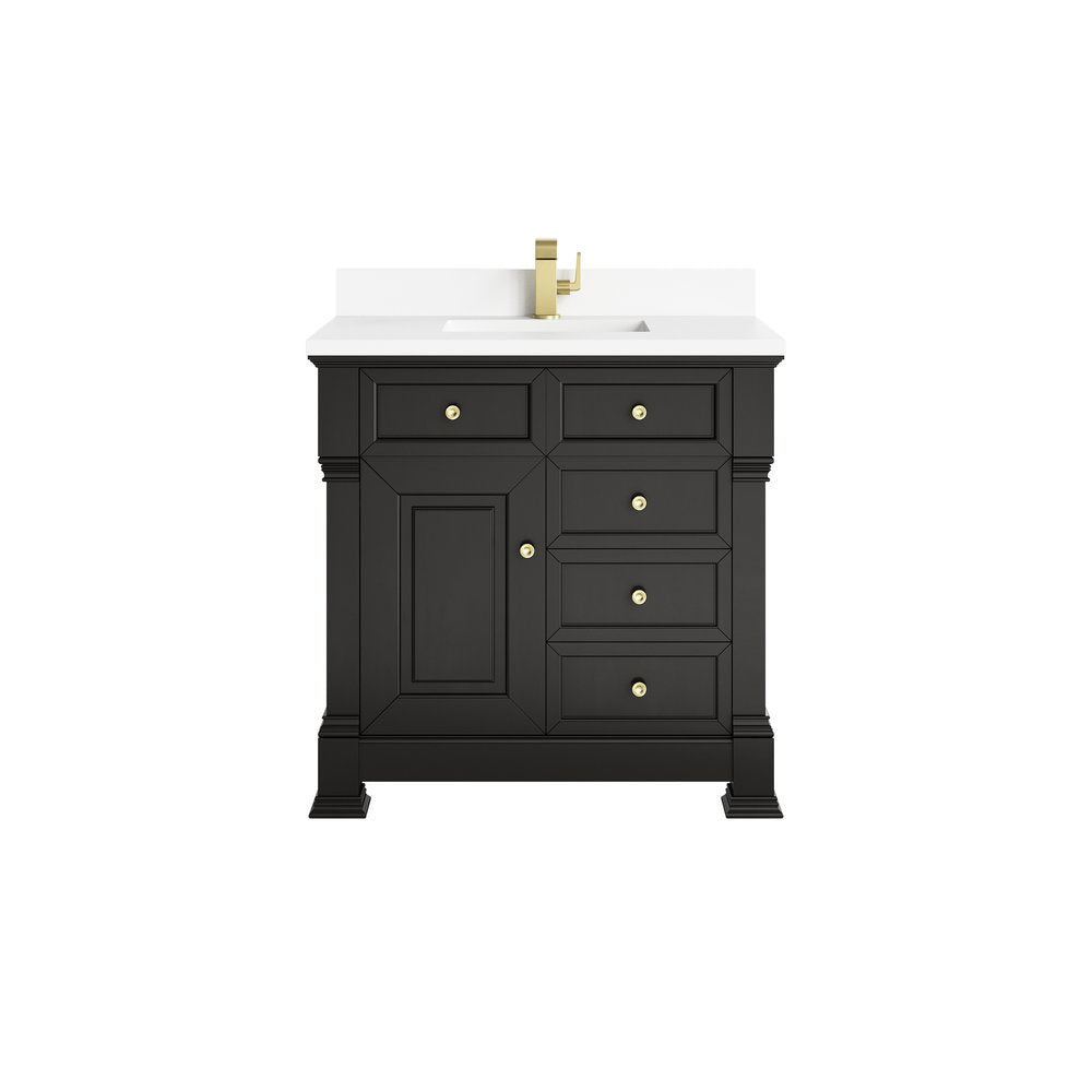 James Martin - Brookfield 36" Single Vanity, Black Onyx w/ Single Hole 3 CM White Zeus Silestone Top & Backsplash - 547-V36-BKO-1WZ view 1