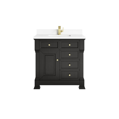 James Martin - Brookfield 36" Single Vanity, Black Onyx w/ Single Hole 3 CM White Zeus Silestone Top & Backsplash - 547-V36-BKO-1WZ view 1