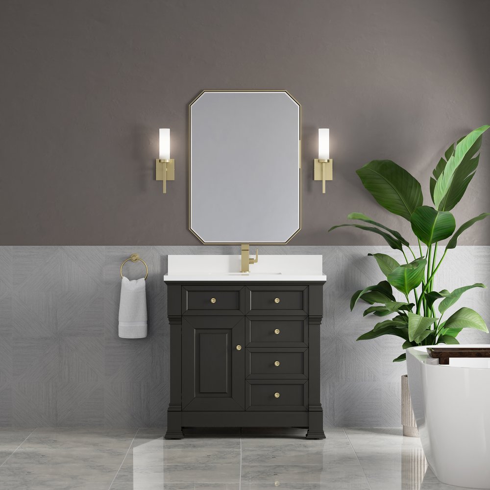 James Martin - Brookfield 36" Single Vanity, Black Onyx w/ Single Hole 3 CM White Zeus Silestone Top & Backsplash - 547-V36-BKO-1WZ view 3