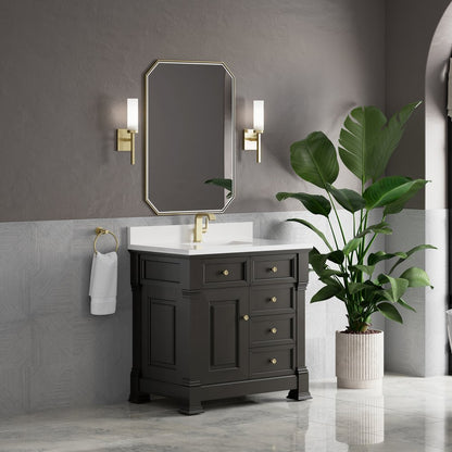 James Martin - Brookfield 36" Single Vanity, Black Onyx w/ Single Hole 3 CM White Zeus Silestone Top & Backsplash - 547-V36-BKO-1WZ view 4