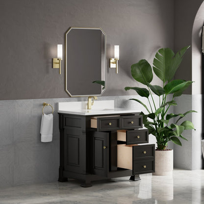 James Martin - Brookfield 36" Single Vanity, Black Onyx w/ Single Hole 3 CM White Zeus Silestone Top & Backsplash - 547-V36-BKO-1WZ view 5