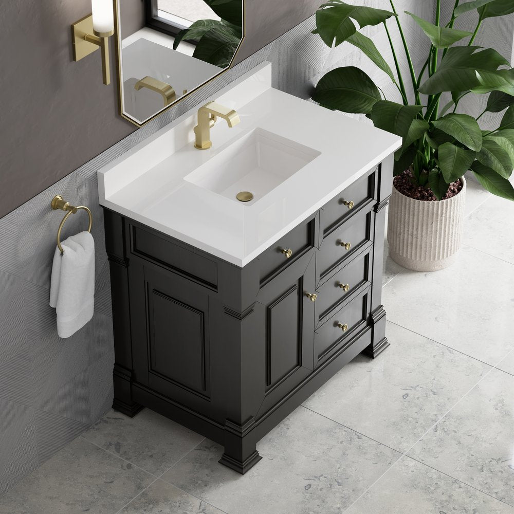 James Martin - Brookfield 36" Single Vanity, Black Onyx w/ Single Hole 3 CM White Zeus Silestone Top & Backsplash - 547-V36-BKO-1WZ view 7