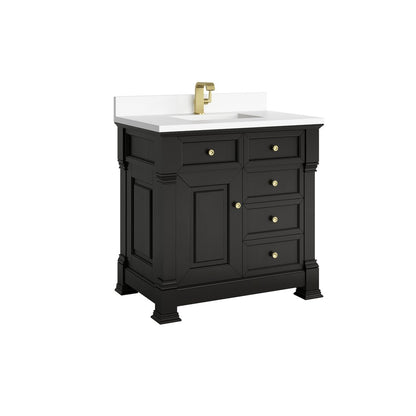 James Martin - Brookfield 36" Single Vanity, Black Onyx w/ Single Hole 3 CM White Zeus Silestone Top & Backsplash - 547-V36-BKO-1WZ view 9